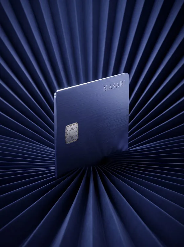 Masari metal card — CGI launch visual