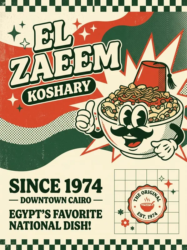 El Zaeem Koshary — retro poster